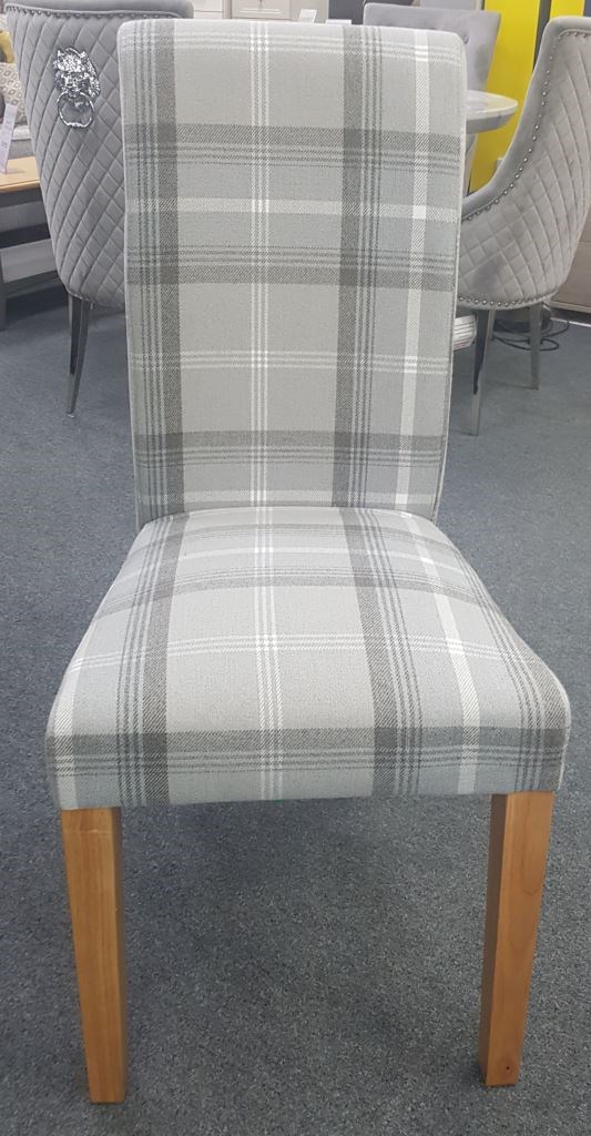 Scroll Back Grey Check Dining Chair
